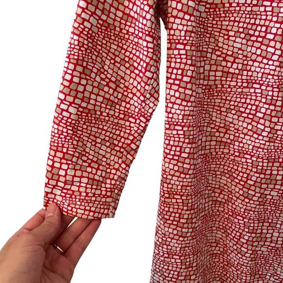 J.McLaughlin Geometric Print Tunic Top Red White Size Small 747E - Picture 2 of 9